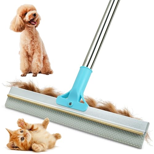 Double-Sided Pet Hair Removal Tool,Adjustable Height Carpet Pet Hair Removal Silicone Broom,Dog Cat Hair Remover Broom for Carpets, Floor Mats,Couch,Floor Squeegee (Blue Carpet Rake) - color: Blue Carpet Rake