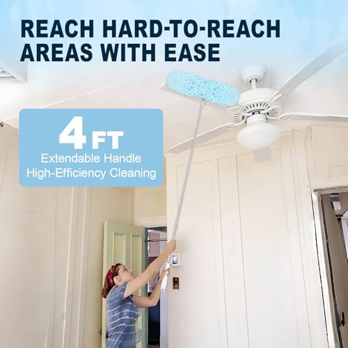 50Pcs Duster Refill Compatible with Swiffer Hand Duster +4FT Extended Handle +1 Handle, 360° Heavy Duty Duster Refills Kit for Cleaning, Office, Ceiling Fan, Baseboard & Blind - size: 50Pcs+2Handle