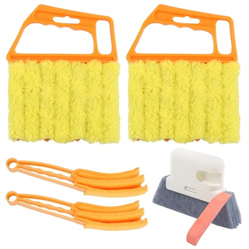 5Pcs Window Blind Cleaning Set, Washable 7 Fingers Duster Brush Dusting Cleaner Tool, Blinds Air Conditioner Keyboard Fan Duster Dirt Housekeeping Tool(Yellow,Size:6.3inch)