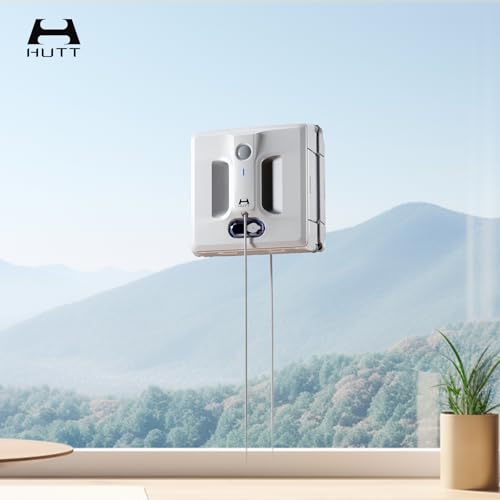 HUTT A1 Auto Window Cleaning Robot, Upgraded 4 Water Spray & 6000PA High Suction Power Window Cleaner with Laser Sensor Detection, Perfect for High-Rise Windows, Tiles and Glass - color: White