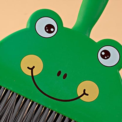 Mini Dustpan and Brush Set, Cartoon Small Broom and Dustpan Cleaning Set Hand Whisk Broom Set Portable Tabletop Crumb Sweeper Cleaning Tools for Office(Frog) - size: Frog