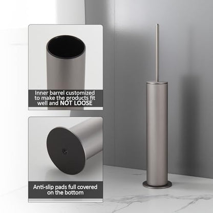 BGL Toilet Brush with Holder Set Brushed Nickel Aluminium Standing for Bathroom Toilet Bowl Cleaner Brush and Holder Set, Round Design - color: Brushed Nickel-standing