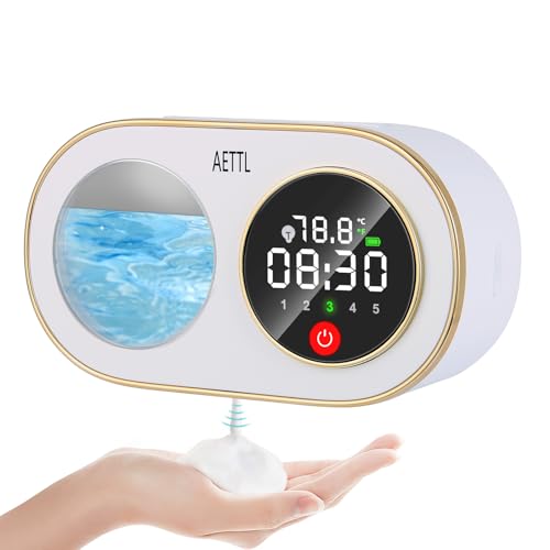 Touchless Automatic Foaming Hand Soap Dispenser Wall Mount,Kitchen Bathroom,Modern Smart Home,USB Type-C Rechargeable,Long Battery Life,Time and Temperature Display,5-Level Adjustable,10.8 oz - color: T01-350ml-w