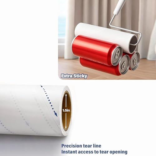 Lint Roller Refills (5 Packs, 450 Sheets) Lint Rollers for Pet Hair, Extra Sticky Refills, Compatible with 9.45-inch lint Rollers requiring a 1.5-inch Inner Diameter - size: 5 Refills/450 Sheets(9.45")
