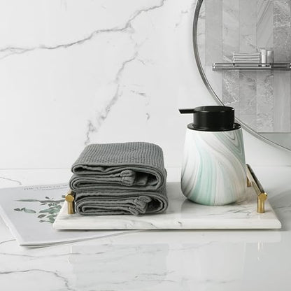 12Oz Ceramic Liquid Soap Dispenser - Modern Lotion Hand Soap Dispenser with Easy-to-Press Black Pump, Reusable and Refillable Dish Soap Dispensers for Bathroom & Kitchen, Marble Green - color: Marble Green, style: Liquid Pump