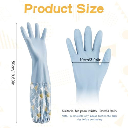 Dishwashing Cleaning Gloves with Cotton Lined, 3 Pairs | Reusable, Waterproof, Non-Slip, Elbow Length, Latex-Free Household Glove For Laundry Cleaning Working Gardening