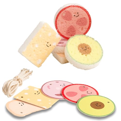Cellulose Compressed Eco-Sponge 5 Pack- Avocado Sandwich Set |Standard Size| Plastic-Free & Made of All-Natural Wood Pulp | Showering, Dishwashing & Cleaning for Household, Kitchen & Bathroom