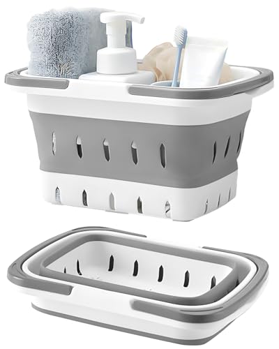 Fammart Portable Shower Caddy Tote – Collapsible Plastic Basket with Handles, Foldable Storage Organizer for Bathroom, Kitchen, College Dorm, Gym, Travel & Camping, Gray - color: Collapsible - Gray