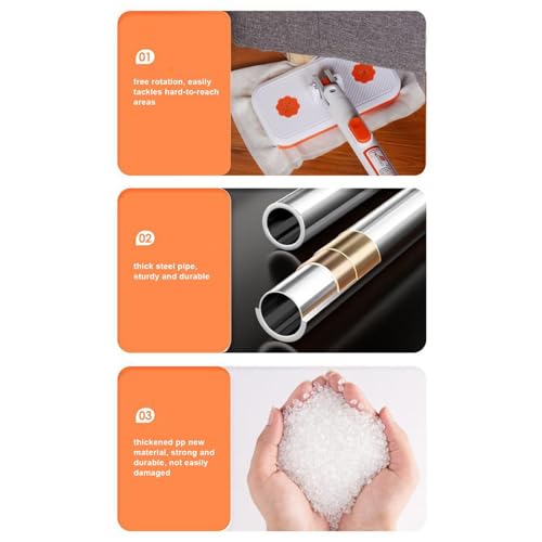 Click Mop - Flexible Clip Flat Cleaner, 1 Piece Manual for Hardwood Surfaces, Adjustable Stainless Steel Handle, Household Supply, Floor Tool for Tiles, Laminates and Boards