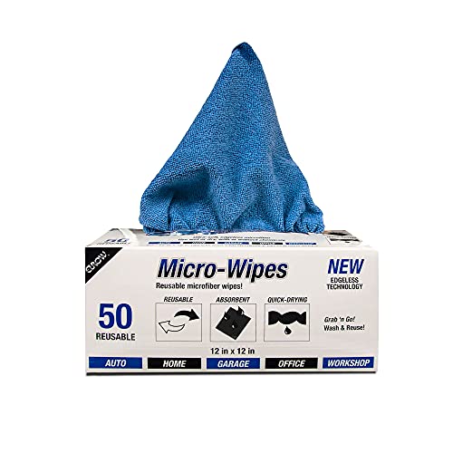 Eurow 200GSM Microfiber Cleaning and Drying Cloths with Dispenser Box, Reusable, Streak-Free, Scratch-Free, Ultra Absorbent, Edgeless for All Surface Types, 12x12in, 50-Pack, Blue - color: Blue