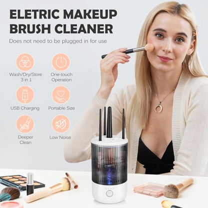Electric Makeup Brush Cleaner Machine,Powerful Spinner Washer for Makeup Brush/Sponge/Powder Puffs,Portable Automatic USB Cosmetic Brushes Washing Tool Holder for All Size Beauty Makeup Brush Set