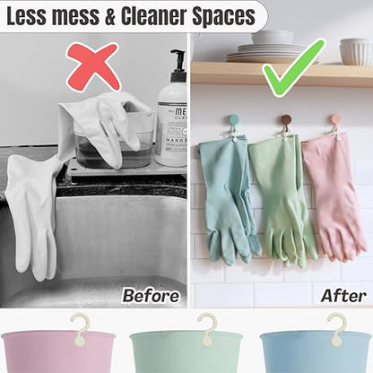 IMARU 3 Pairs Dishwashing Gloves with Hanging Hooks - Reusable Rubber Cleaning Gloves for Household & Kitchen & Gardening, Non-Slip & Waterproof & Durable (Large) - size: Large