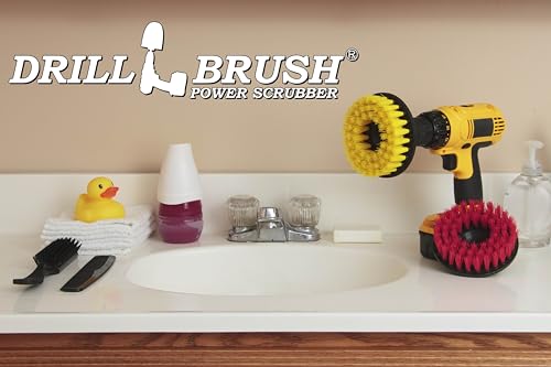 Bathroom Accessories - Bath Mat - Drill Brush Set - Power Scrubber Two Brush Kit - Floor Scrubber - Grout Cleaner - Pool Brushes - Hard Water Stains, Calcium, Mineral Deposits, Soap Scum, Rust Stains - color: Red / Yellow