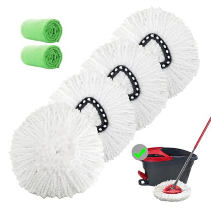4 Pack Spin Mop Replacement Heads Microfiber Mop Refills Replace Heads Safe for All Hard-surfaced Floors Includes 2 Extra Microfiber Cleaning Cloths - size: 6 Piece Set