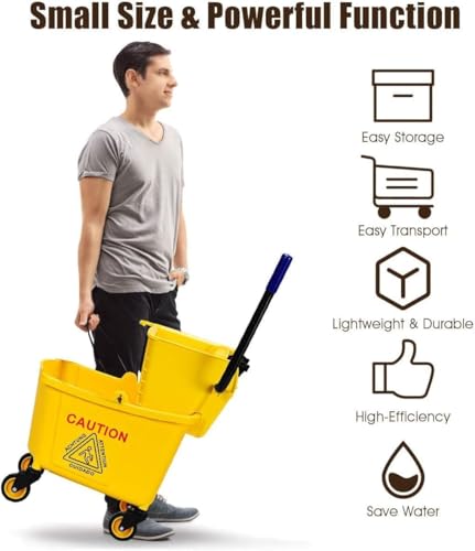 Mop Bucket, Commercial Bucket for Mopping on Wheels with Potable Handle, Mop Bucket with Wringer for Home, Household, Office, Bathroom, Yellow (34 Quarts) - size: 34 Quarts