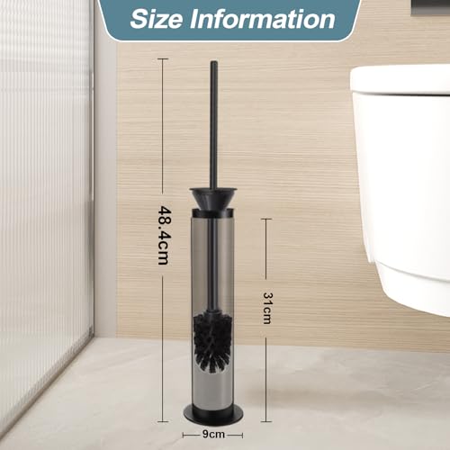 BGL Toilet Brush and Holder Set, Heavy Duty 304 Stainless Steel, Round Base and Long Handle for Bathroom Deep Cleaning, Drip-Proof, Space Saving for Storag, Black - color: Matte Black