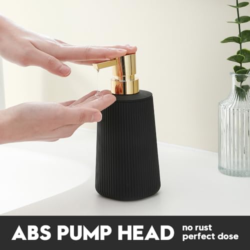 Small Soap Dispenser for Bathroom and Kitchen, Modern Farmhouse Striped Style Plastic Hand Soap Dish Soap Dispenser with Pump Matte Black and Gold - color: Black and Gold