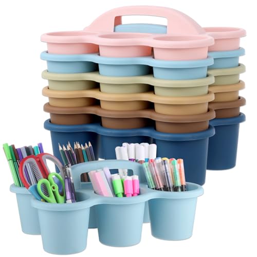 gisgfim 6 Pack Classroom Caddy Organizer with Handle Boho Plastic Table Caddy Drink Cup Caddies Holder 12x9x3.5 Inches Storage School Supplies 6 Compartments for Table Crayon Pencil Cup Marker Craft - color: Boho