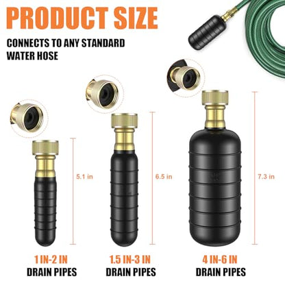 3 Pcs Drain Bladder Kit, Drain Cleaning Bladder Fits 1" to 6" Pipes, Rubber Drain Bladder Unclogger for Bathroom Sinks, Showers, Swimming Pool Drains, Kitchen Sinks and Main Drains