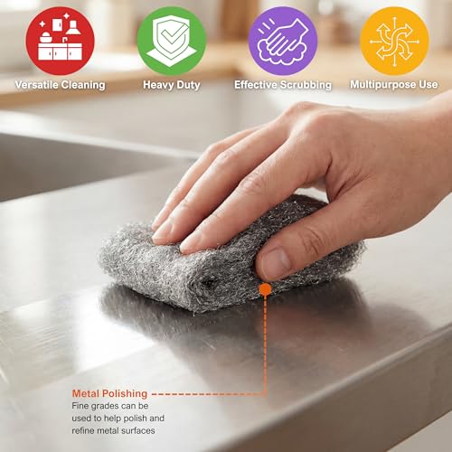 PAMI Steel Wool Scrubber 0000 Fine for Cleaning Glass Pack of 8 Fine Steel Wool Pads for Polishing and Cleaning - style: #0000 - Finest