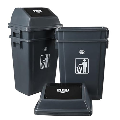 13 Gallon Plastic Swing Top Trash Can, 4 Pack Plastic Kitchen Garbage Can, Gray