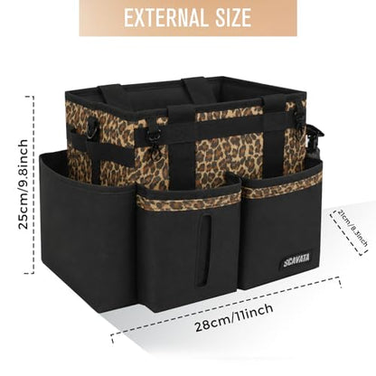 SCAVATA Compact Wearable Cleaning Caddy, Small Cleaning Supplies Organizer with Handle & Shoulder Straps for Housekeepers, under Sink & Car Cleaning Tool Organizers Bag (Leopard) - color: Leopard
