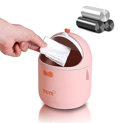 Cute Desktop Trash Can Wastebasket with 90 Trash Bags, Creative Mini Countertop Garbage Can with Lid, Small Plastic Storage Bin for Home Kitchen Dressing Office Kids Bedroom(Pink) - color: Pink