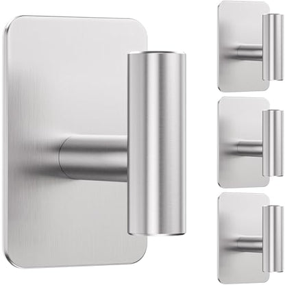 Heavy Duty Adhesive Hooks - 26lb Max, Sticky Wall Hooks Waterproof Stainless Steel for Hanging Towel, Coat, Robe, Towel Hooks Stick on Bathroom, Kitchen, Shower, Door (Silver, 4 Pack) - color: Silver-Cylinder