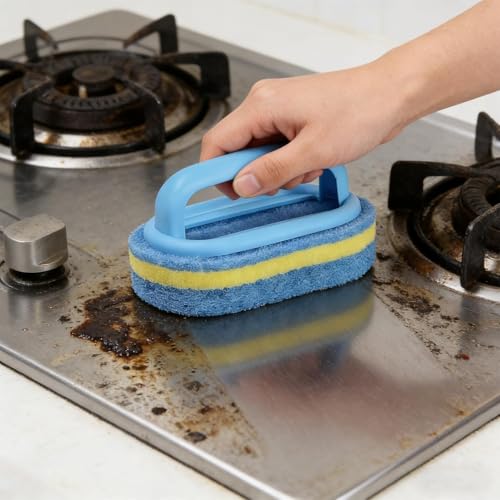Ergonomic Cleaning Brush with Shower Sponge, Multi-Purpose Scrubber for Bathroom, Kitchen, Bathtub, Toilet, Efficient Deep Cleaning Tool, Blue - color: Blue