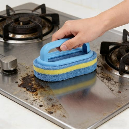 Ergonomic Cleaning Brush with Shower Sponge, Multi-Purpose Scrubber for Bathroom, Kitchen, Bathtub, Toilet, Efficient Deep Cleaning Tool, Blue - color: Blue