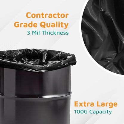 PlasticMill Contractor Bags Heavy Duty - Commercial, Industrial Garbage Bags - Black Construction Trash Bags - Outdoor, Garden Trash Bags, 100-Gallon, 3 Mil, 67"x79" (10-Count) - color: Black