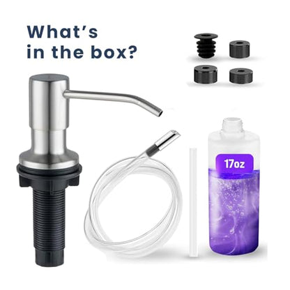 SBEN Built-in Kitchen Sink Soap Dispenser – Stainless Steel Brushed Nickel Pump, 17 oz Bottle and Extension Tube Kit 47", Upgraded Metal Check Valve, Countertop Hand Soap & Lotion Dispenser - color: Brushed Nickel