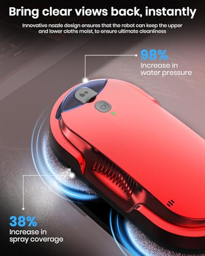 BNZ Smart Window Cleaning Robot, Twin Turbo & Dual Auto-Spray Window Cleaner with Multiple Safety System, AI Path Planning, Frameless Edge Detection, K1 (Ruby Red) - color: Ruby Red
