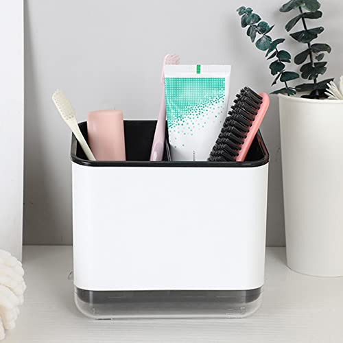 KeFanta Sink Caddy for Countertop, Sponge Holder for Kitchen Sink, Dish Sponge and Brush Holder, Plastic Dish Scrubber Organizer with Drain Pan, Black - color: Black and White