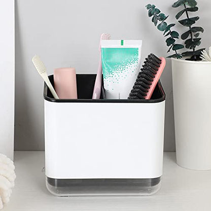 KeFanta Sink Caddy for Countertop, Sponge Holder for Kitchen Sink, Dish Sponge and Brush Holder, Plastic Dish Scrubber Organizer with Drain Pan, Black - color: Black and White
