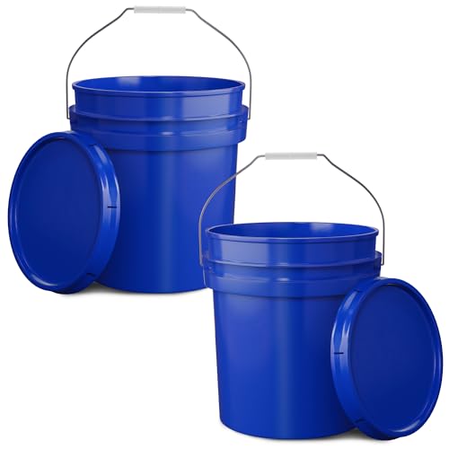EconoHome 5-Gallon Dark Blue Bucket Pail Container with Lid | Metal Handles with Plastic Grip | Easy Stack and Store | Heavy-Duty, Approx 90 MIL, Extra Durable | Food Grade | BPA Free - 2 Pack - color: Dark Blue, size: 2 Pack