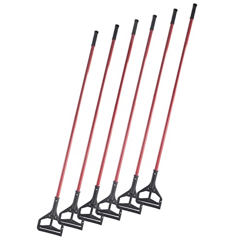 Matthew Cleaning Commercial Quick-Change Iron Mop Handle for Floor Cleaning Heavy Duty Mop Head Replacement Holder 60inch w/Plastic Gripper for Rags Side Gate Wet Mop Handles 6 Packs - color: Black Side-Gate Clamp