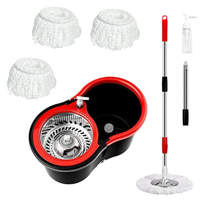 Mop and Bucket with Wringer Set 360° 3psc Microfiber Spin Mop with Bucket and Dual Mop Heads Self Wringing Spinning Mop for Office and Home Use (20QT)