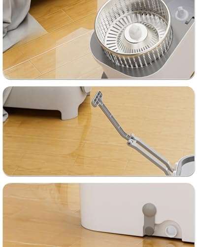 Spin Mop and Bucket System with Wringer, Microfiber Spin Mop and Bucket Set, Stainless Steel Handle, Rolling Mop Bucket with Drain Plug, Includes 3 Mop Heads for Hardwood Tile Floors