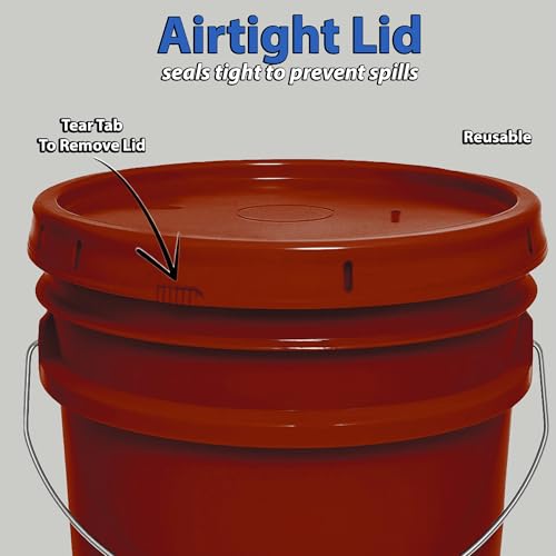 MKS Plastics 5-Gallon Bucket with Airtight Lid – Made in USA, Food Grade BPA Free Plastic, Heavy Duty Multi-Use, Metal Handle with Grip, Stackable Storage – Burgundy, 6 Pack - color: Burgundy, size: 6