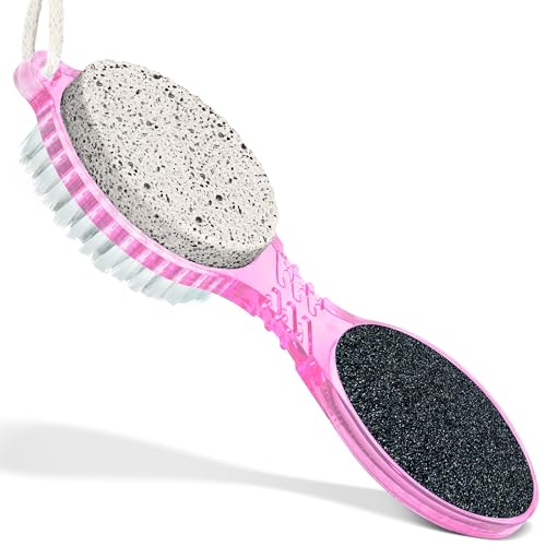 DecorRack (4 in 1) Pedicure Paddle Kit Tool with Pumice Stone for Feet, Foot Hand Toe Nail Cleaning Brush, Metal File and Emery Board, Manicure Foot Rasp Callus Remover Pedi Set (Pink, 1 Pack) - color: Pink