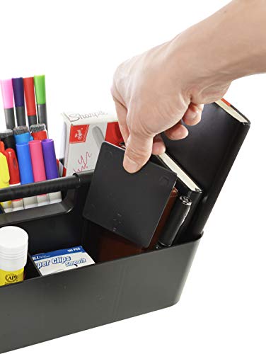 2 PACK - Portable DIY 8 Dividers Durable Plastic Tote Tool & Supply Cleaning Caddy with Handle Made In USA (Black) - color: Black