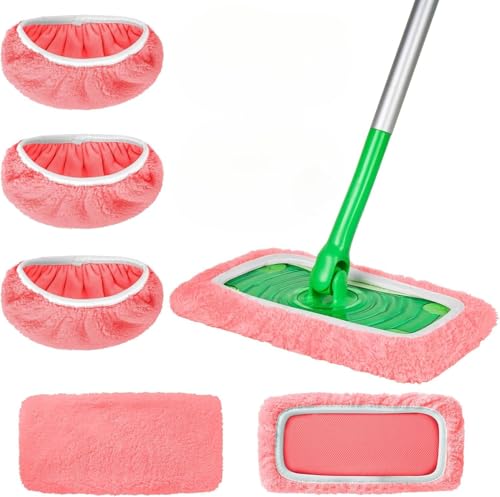 Microfiber Mop Pads - 3 Pack Reusable Washable Refills for Wet & Dry Floor Cleaning - Fits Most Standard Mops - Pink Household Cleaning Pads - color: Pink
