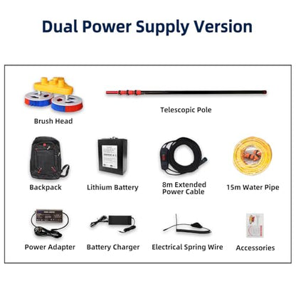 Solar Panel Cleaning Brush & Pole, 24 FT Water Fed Pole Kit with Telescopic Pole, Window Washing Kit, Solar Double-Head Automatic Cleaning Brush, with Lithium Battery and Power Converter - color: 24ft-double
