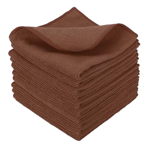 uxcell 10 Pcs Microfiber Cleaning Cloth, Kitchen Towels Reusable Microfiber Towels Highly Absorbent for Household Cleaning Supplies, Kitchen, Bathroom, Brown(Square), 11.8" X11.8 - color: Brown