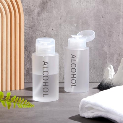 Layhit 3 Pcs 10 oz Alcohol Pump Dispenser Bottles Alcohol Push Down Liquid Dispenser Empty Pumping Bottle Refillable Cosmetic Container for Personal, Salon, Nail Care (Clear Cap + Frosted Bottle) - color: Clear Cap + Frosted Bottle