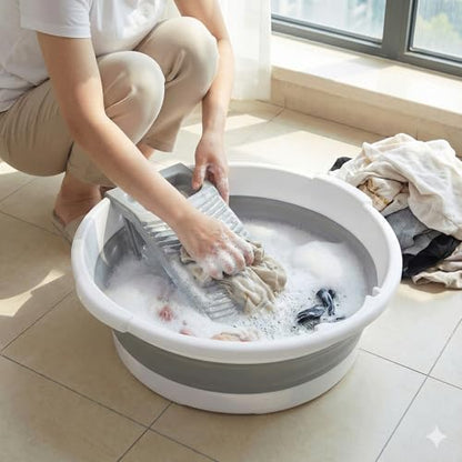 Large Collapsible Washboard Basin for Hand Washing Clothes - Portable Laundry Tub with Scrubber, Durable & Sturdy, Foldable Space-Saver, Ideal for Home, Travel, and Camping (Gray) - color: Gray
