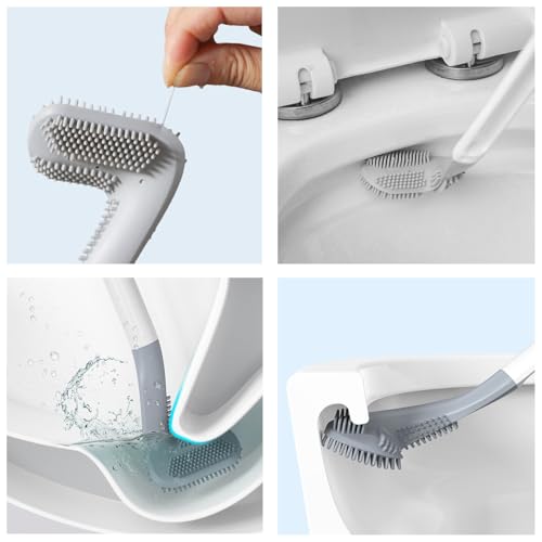 Toilet Brush, Deep Cleaner Silicone Toilet Brushes with Long Handle, Toilet Rim Corner Crevice and Tile Grout Groove Gap Cleaning Brush for Home, Bathroom, Shower, Small Spaces