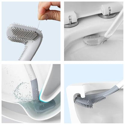 Toilet Brush, Deep Cleaner Silicone Toilet Brushes with Long Handle, Toilet Rim Corner Crevice and Tile Grout Groove Gap Cleaning Brush for Home, Bathroom, Shower, Small Spaces