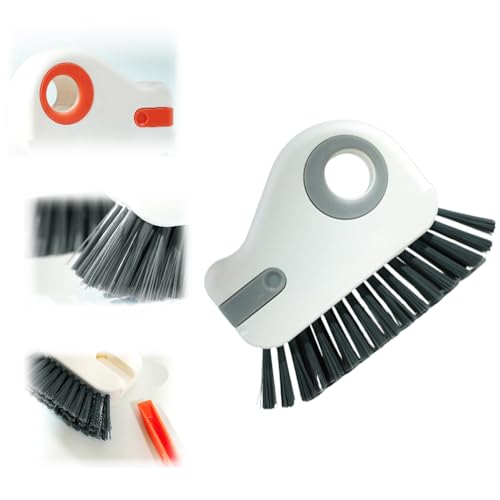 2 in 1 Groove Cleaning Brush Window Track Cleaning Tools, 2025 New Multifunction Hard Bristle Crevice Cleaner Brush with Hidden Scraper, Grout Cleaner Grip Brush for Sliding Door Track - color: White
